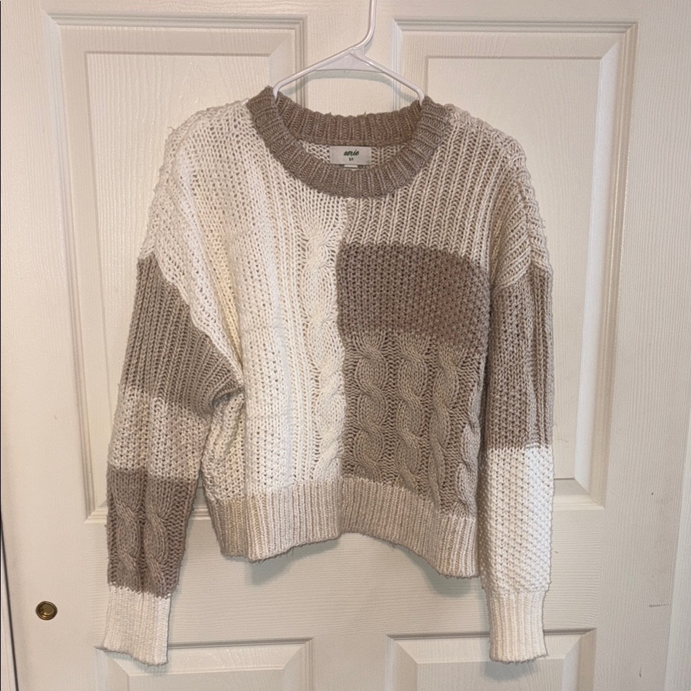 Aerie Cozy Colorblock Sweater - Cream and Brown